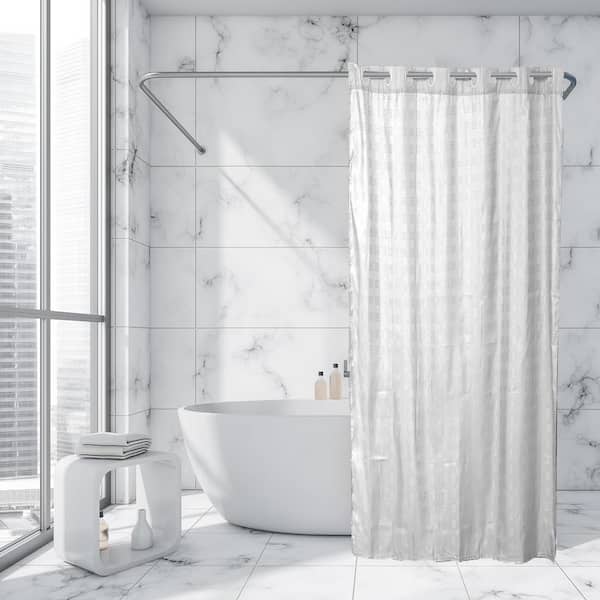 Black & White Flowers Shower Curtain Set Bathroom Waterproof Fabric Mat  Hooks