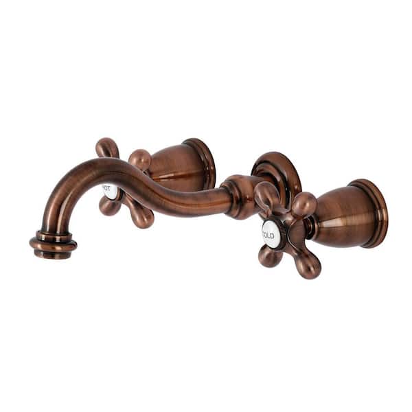 Kingston Brass Vintage 2-Handle Wall Mount Bathroom Faucet in Antique Copper