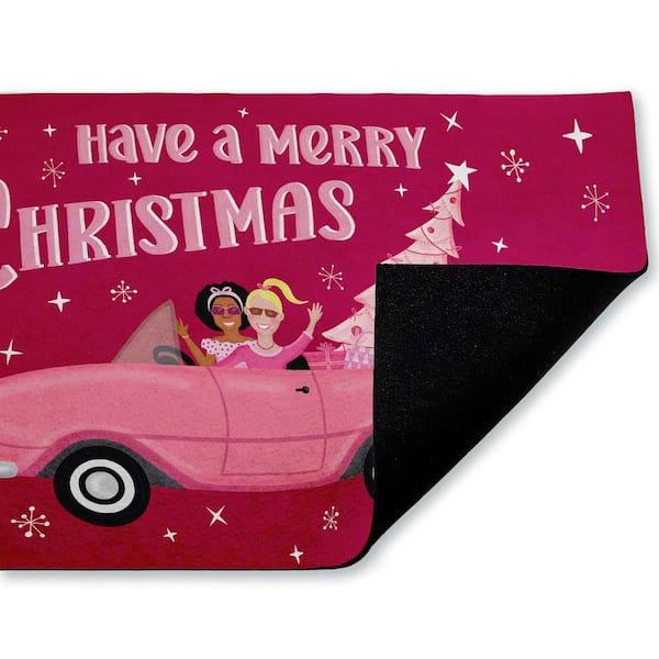 Midcentury Pink Christmas Pink 18 in. x 30 in. Polyester Non-Slip Outdoor Door Mat