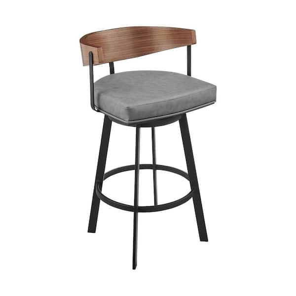 Armen Living Lacey 30 in. Vintage Gray Metal Bar Stool with Faux Leather Seat