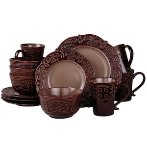 Salia 16-Piece Traditional Brown Stoneware Dinnerware Set (Service for 4)