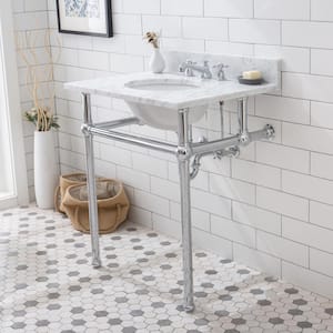 Embassy 30 in. Brass Wash Stand with Chrome P-Trap Kit, Marble Counter Top, and White Basin