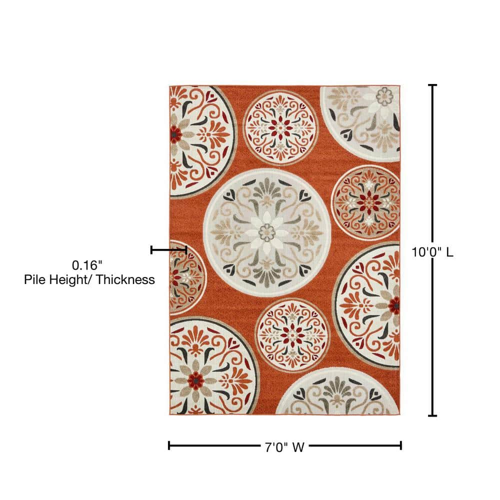 Terracotta and Beige Synthetic Rectangular Outdoor Area Rug