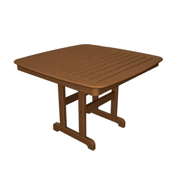 POLYWOOD Nautical 44 in. Teak Plastic Outdoor Patio Dining Table
