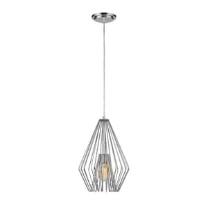Quintus 1-Light Chrome Shaded Mini Pendant Light with Chrome Geometric Linear Shade with No Bulbs Included