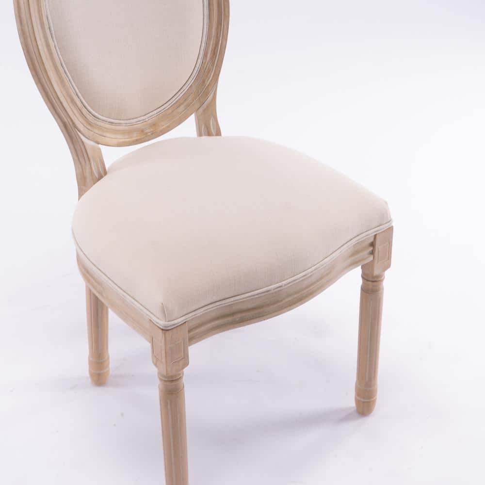 Beige Linen Upholstered Low Back Wood Side Chair Set