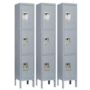 66 in. H 3-Door Steel Metal Lockers for Employees, Storage Locker Cabinet for Gym Office School in Gray (Set of 3)