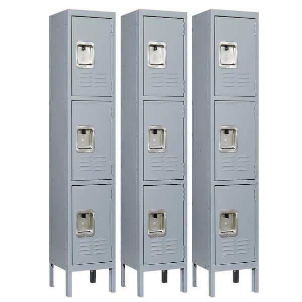 Kahomvis 66 in. H 3-Door Steel Metal Lockers for Employees, Storage Locker Cabinet for Gym Office School in Gray (Set of 3)
