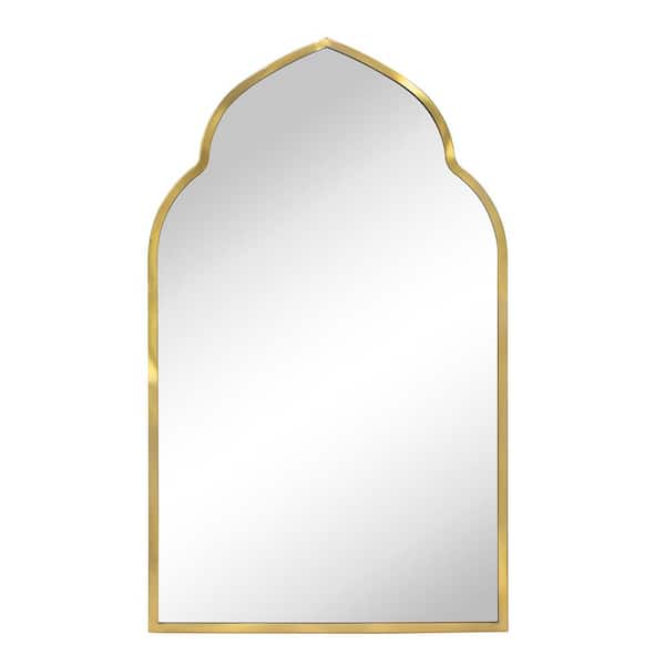TEHOME Ateeqa 22 in. W x 36 in. H Arched Stainless Steel Metal Framed Wall Mounted Bathroom Vanity Mirror in Brushed Gold