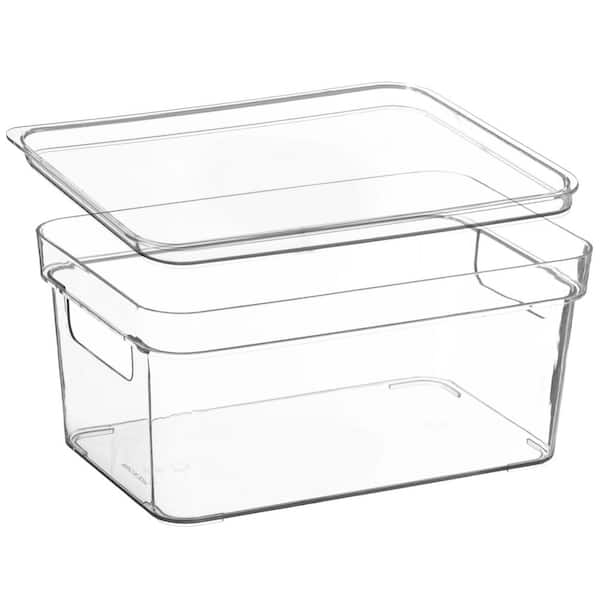 (Set of 3) Small Clear Storage Containers with lids for Kitchen Pantry and Fridge, 4.75 in. H x 10.25 in. W x 6.5 in. D