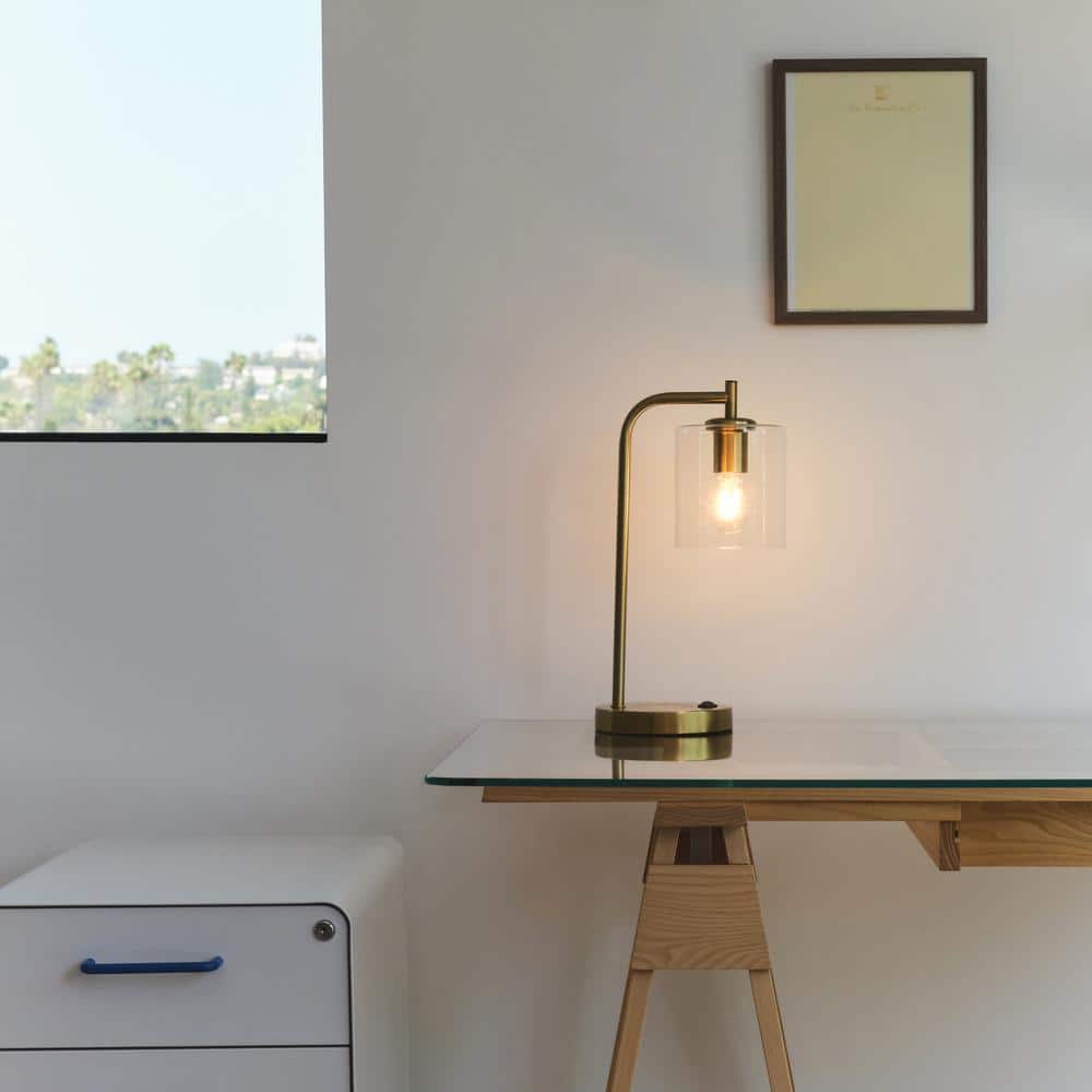Elizabeth Brass and Glass 16" Desk Lamp with USB and Wireless Charging