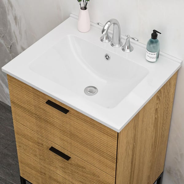 Coporesell 24 in. Drop-In Ceramic Bathroom Sink in White with 3 Faucet Hole