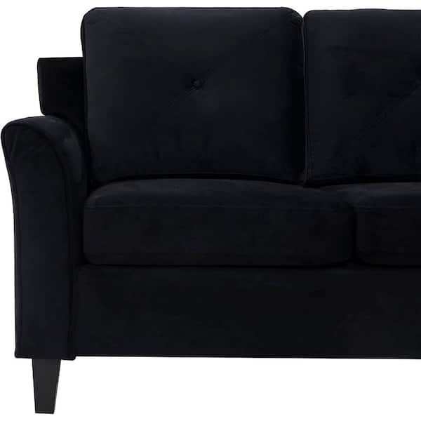 MAYKOOSH Black Button Tufted Loveseat , Microfiber Couch for Small