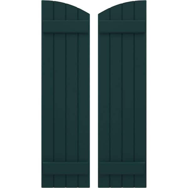 Ekena Millwork 14 in. W x 46 in. H Americraft Exterior Real Wood Joined Board and Batten Shutters with Elliptical Top in Thermal Green