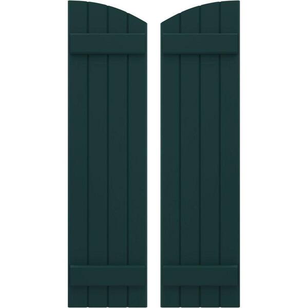 Ekena Millwork 14 in. W x 60 in. H Americraft Exterior Real Wood Joined Board and Batten Shutters with Elliptical Top in Thermal Green