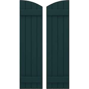 14-in W x 80-in H Americraft Exterior Real Wood Joined Board and Batten Shutters w/Elliptical Top Thermal Green