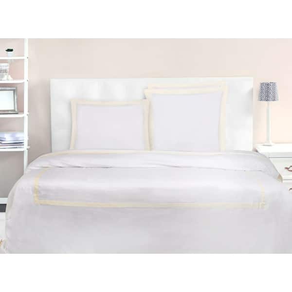 A1 Home Collections A1HC 3-Pieces Ivory Banded GOTS Certified Organic Cotton King Duvet Set