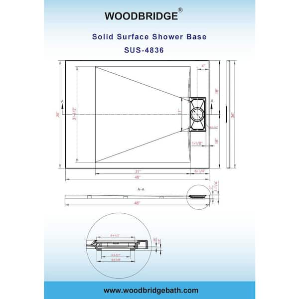 Woodbridge 60 in. L x 36 in. W Alcove Zero Threshold Shower Pan Base with Center Drain in Black, Low Profile, Wheel Chair Access