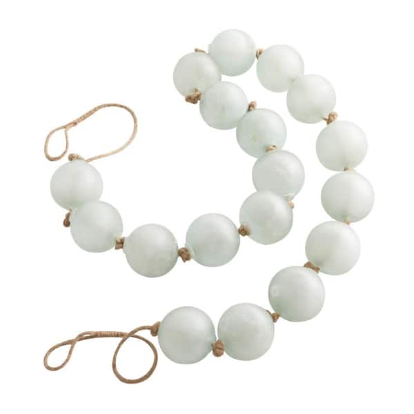 Litton Lane Teal Handmade Glass Round Extra Long Frosted Orb Beaded Garland with Tassel with Knotted Jute Rope