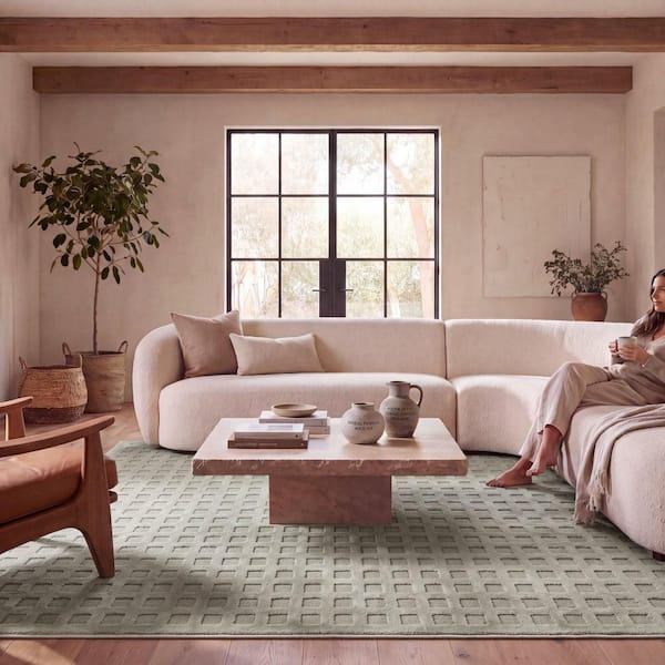 Daleyza Checkered Machine Washable Area Light Green 8 ft. x 10 ft. Indoor Area Rug