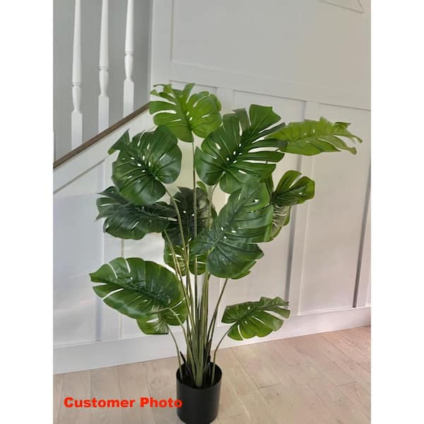 2- Piece 5 ft. Green Indoor Outdoor Decorative Artificial Monstera Deliciosa Plant in Pot, Faux Fake Tree Plant