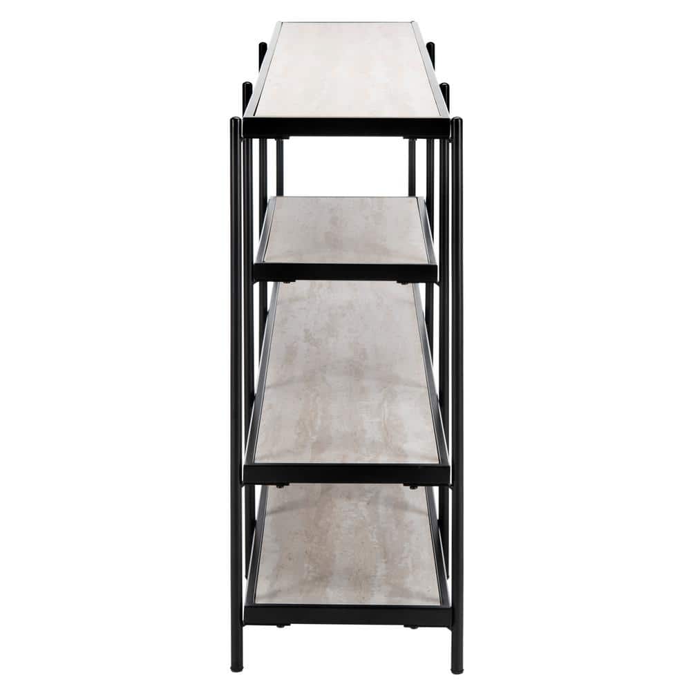 Transitional Beige Wood & Matte Black Metal Console Table with Storage