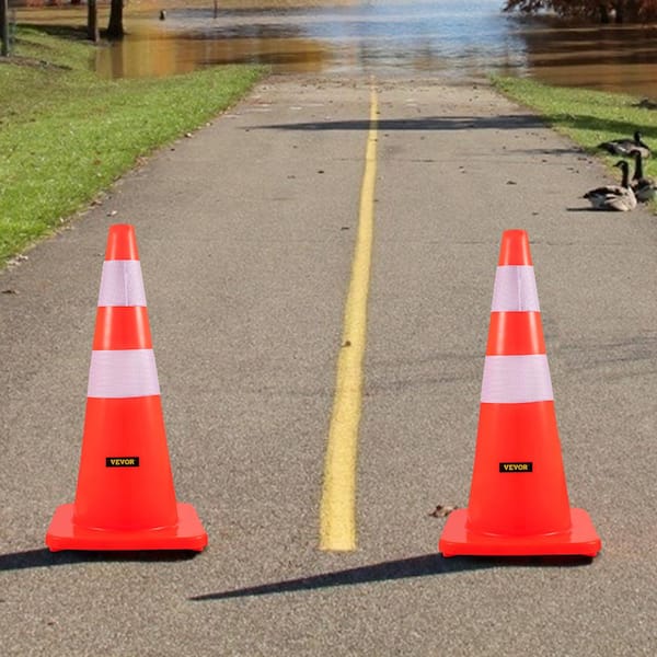 Safety Cones 28 in. /73 cm H 12-Pieces PVC Orange Traffic Cone w/ 2-Reflective Collars and Weighted Base Traffic Control