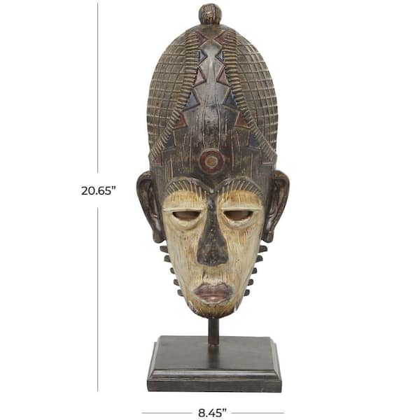 Litton Lane 6 in. x 21 in. Brown Polystone Primitive African Mask