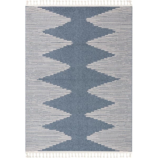 Well Woven Loop-De-Loop Zipped Denim Blue Tribal Aztec Geometric 7 ft. 10 in. x 10 in. 6 in. Flatweave Area Rug