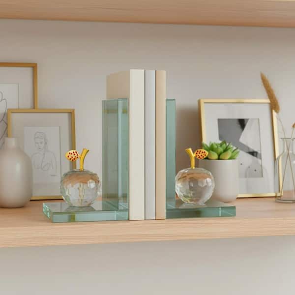 Clear Crystal Apple Glass Bookends (Set of 2)