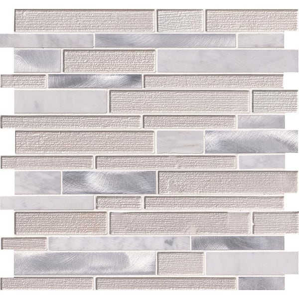 MSI White Wave Interlocking 12 in. x 12 in. Multi-Surface Glass Metal Look Mesh-Mounted Mosaic Wall Tile (20 sq. ft./Case)