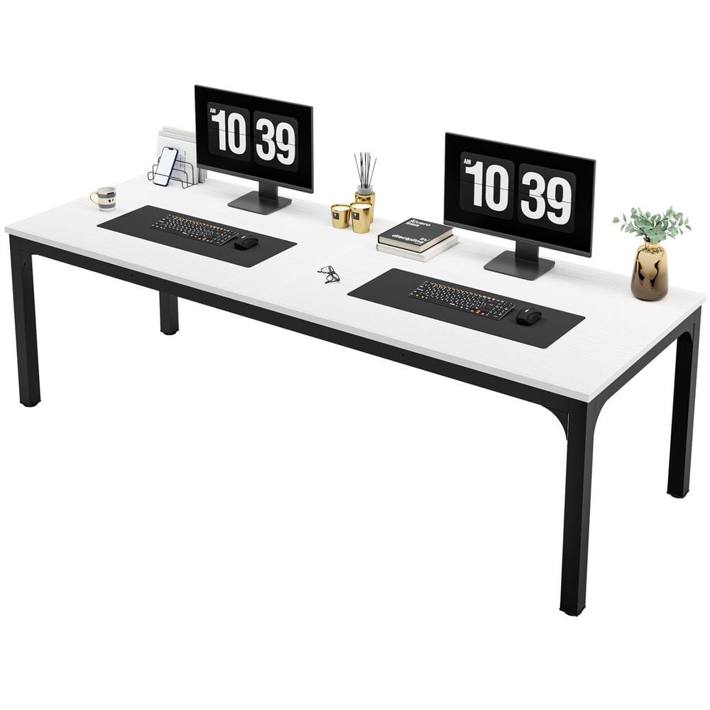 Moronia 78. 7in. Rectangle White Wooden Extra Long Computer Desk 2 Person Desk Workstaion with Black Metal Frame