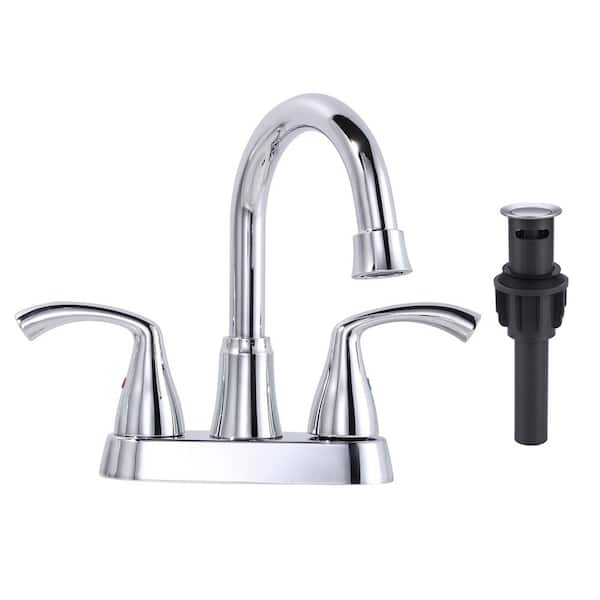 Unbranded 4 in. Centerset Double Handle High Arc Bathroom Faucet with Pop-Up Drain Included in Chrome