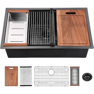 32 in. Undermount Single Bowl 16-Gauge Gunmetal Black Stainless Steel Workstation Kitchen Sink with Accessories