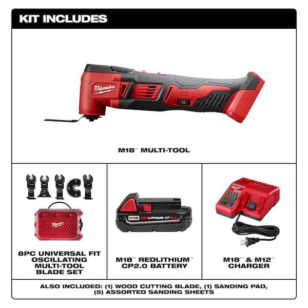 M18 18V Oscillating Multi-Tool Kit w/ 2Ah Battery, Charger with 8-Pc OMT Blade Kit