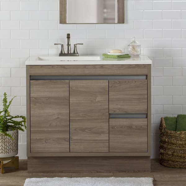 Home Decorators Collection Raine 36 in. W x 19 in. D x 33 in. H Single Sink Freestanding Bath Vanity in Forest Elm with White Cultured Marble Top