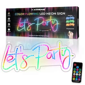 "Let's Party" 1-Piece Unframed with LED Light Neon Sign, People Wall Art 10.23 in. x 22.9 in.