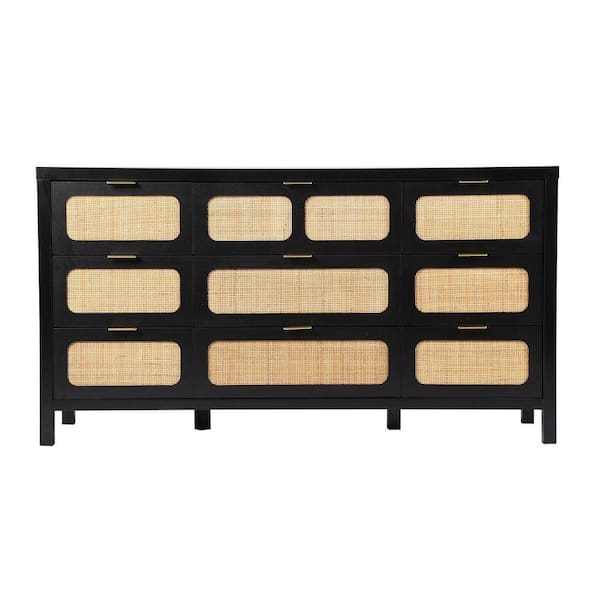 black rattan dresser 9 drawer Claremont Rattan 9 Drawer Chest - Distressed Charcoal/Black | Hamptons Elegance