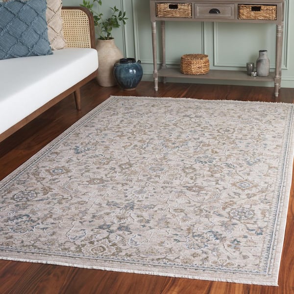 Finley 7 ft. x 7 ft. Beige/Blue Floral Oriental Square Area Rug