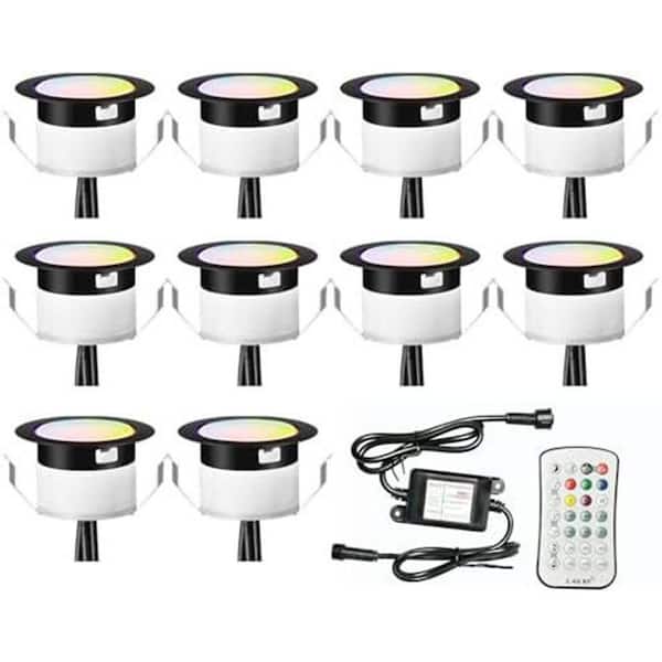 10-Pack LED Deck Lights Kit RGBW Multicolor and Warm White Low Voltage Φ1.77 Recessed Lighting for Yard Patio Stair