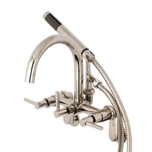 Modern Adjustable 3-Handle Wall-mount Claw Foot Tub Faucet with Handshower in Polished Nickel