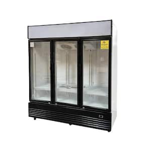 72 in. W 57 cu. ft. Commercial 3-Glass Swing Door Merchandiser Refrigerator in Black