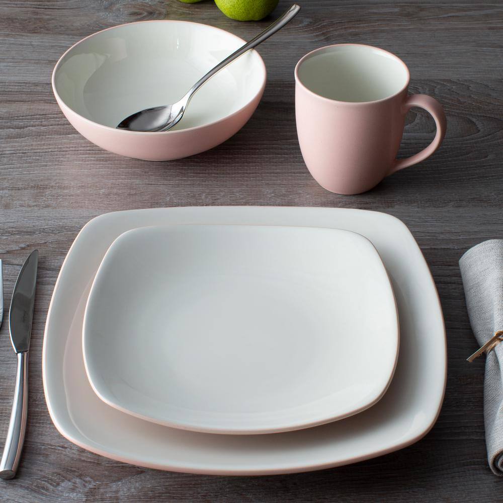 Pink Matte Ceramic Square Dinnerware Set for Four