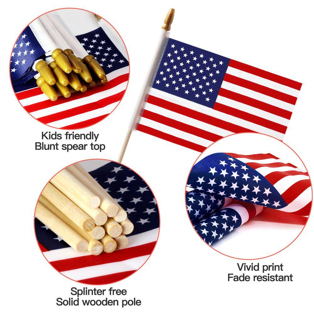 Patriotic 18'' x 12'' Polyester American Stick Flags with Wooden Poles