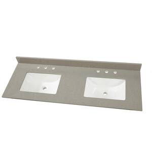 61 in. W x 22 in. D Engineered Quartz Vanity Top in Sterling Grey with White Double Trough Sink