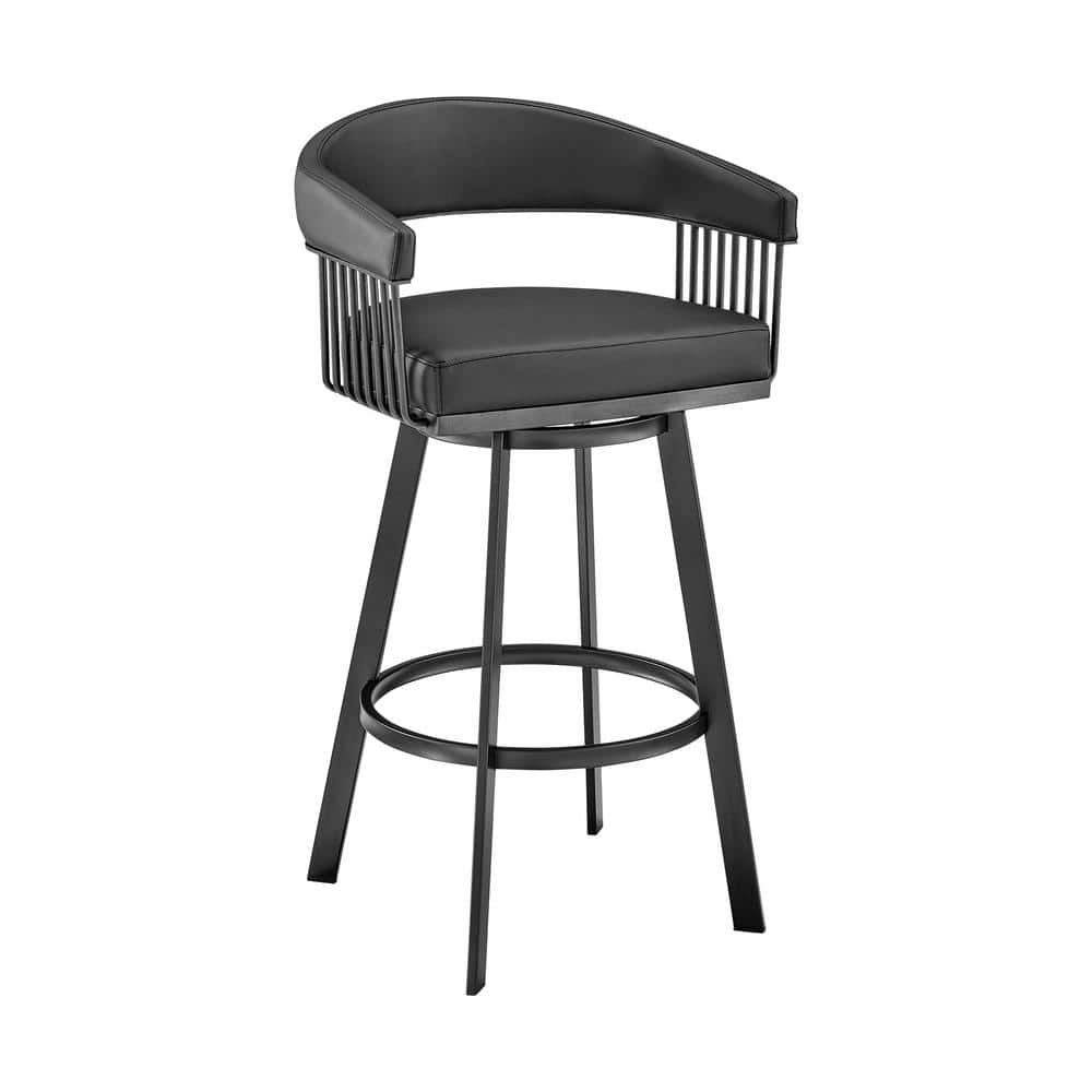 Armen Living Chelsea 38 in. Black Metal Bar Stool with Faux Leather