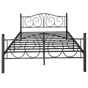 Black Full Size Metal Platform Bed Frame 54 in. W Mattress Foundation with Deluxe Headboard and Footboard