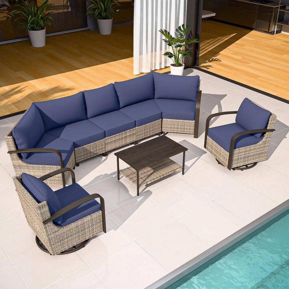 8-Piece Wicker Patio Conversation Sectional Seating Set with Swivel Rocking Chair, Blue Cushions price history on PriceWatchPro