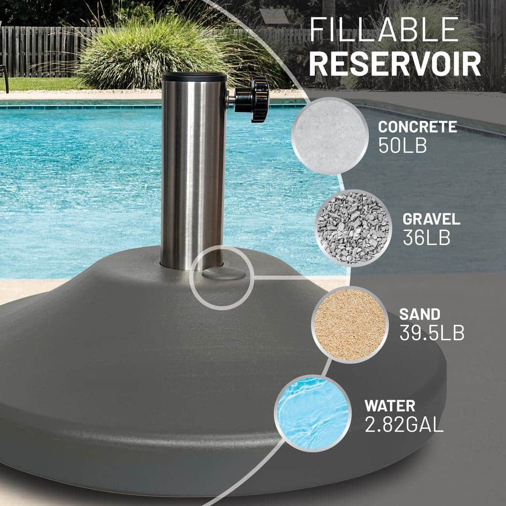 Gray Stainless Steel Fillable Patio Umbrella Base with Wheels