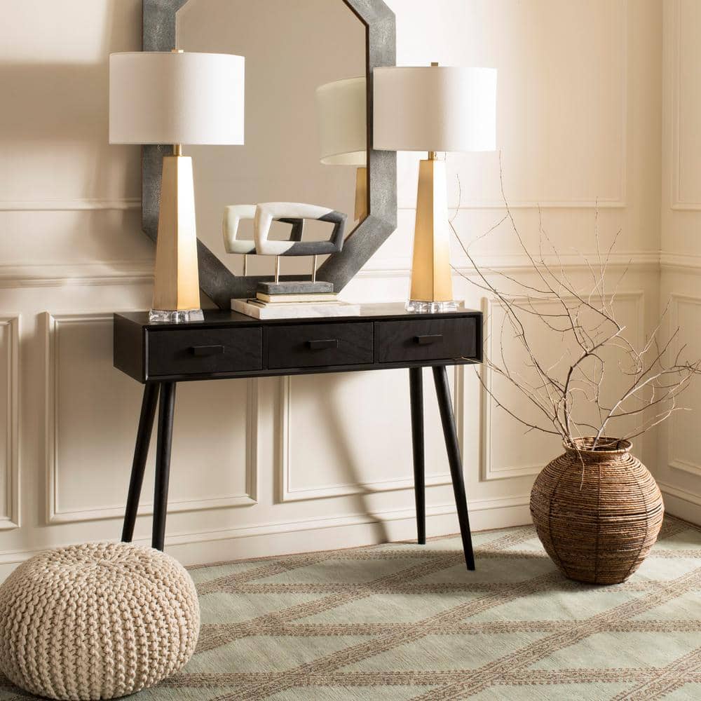 Transitional Black Rectangular Console Table with 3 Drawers